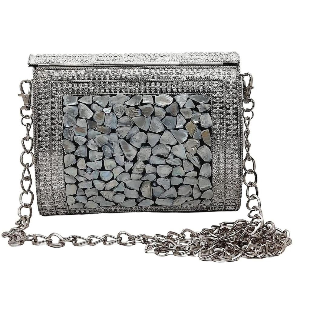 Handmade Square mosaic metal bag Women/Girls Bridal metal clutch party sling bag