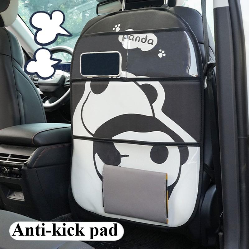 Car Seat Back Anti-kick pad,Cute Panda PU Leather for Girls, Dirt-resistant and Wear-resistant Rear Seat Protection Pad