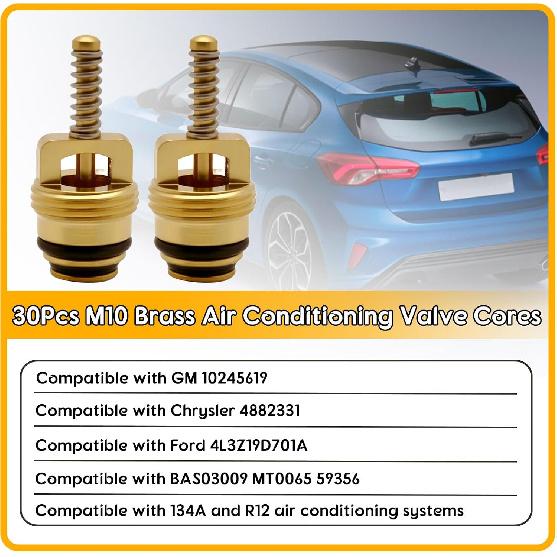 30Pcs M10 Brass AC Valve Cores Fit For Ford GM Chrysler 134A and R12 System | Air Conditioning Valve Cores Fit For BAS03009 MT0065 59356 Ford