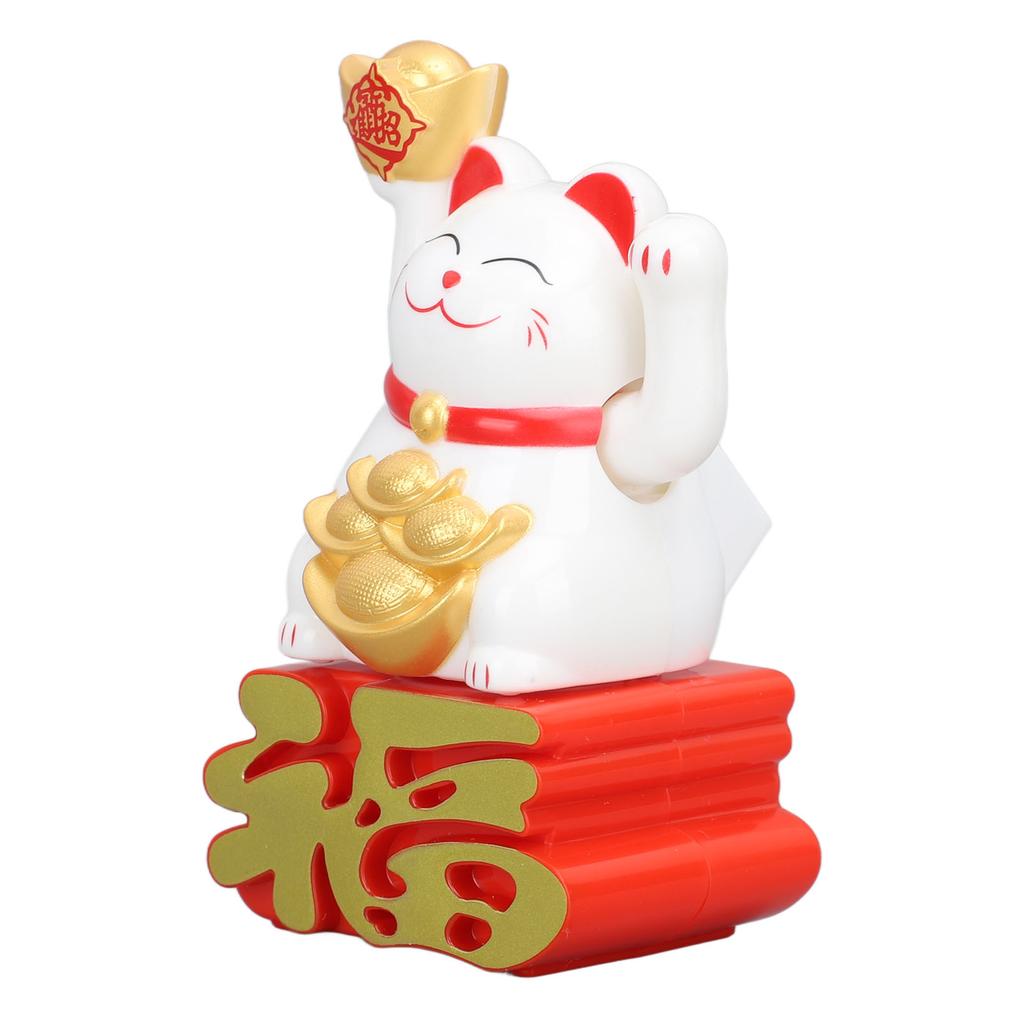 Lucky Cat Ornament Waving Arm Attract Wealth Lucky Fortune Cat for Desktop Car Office Shop White
