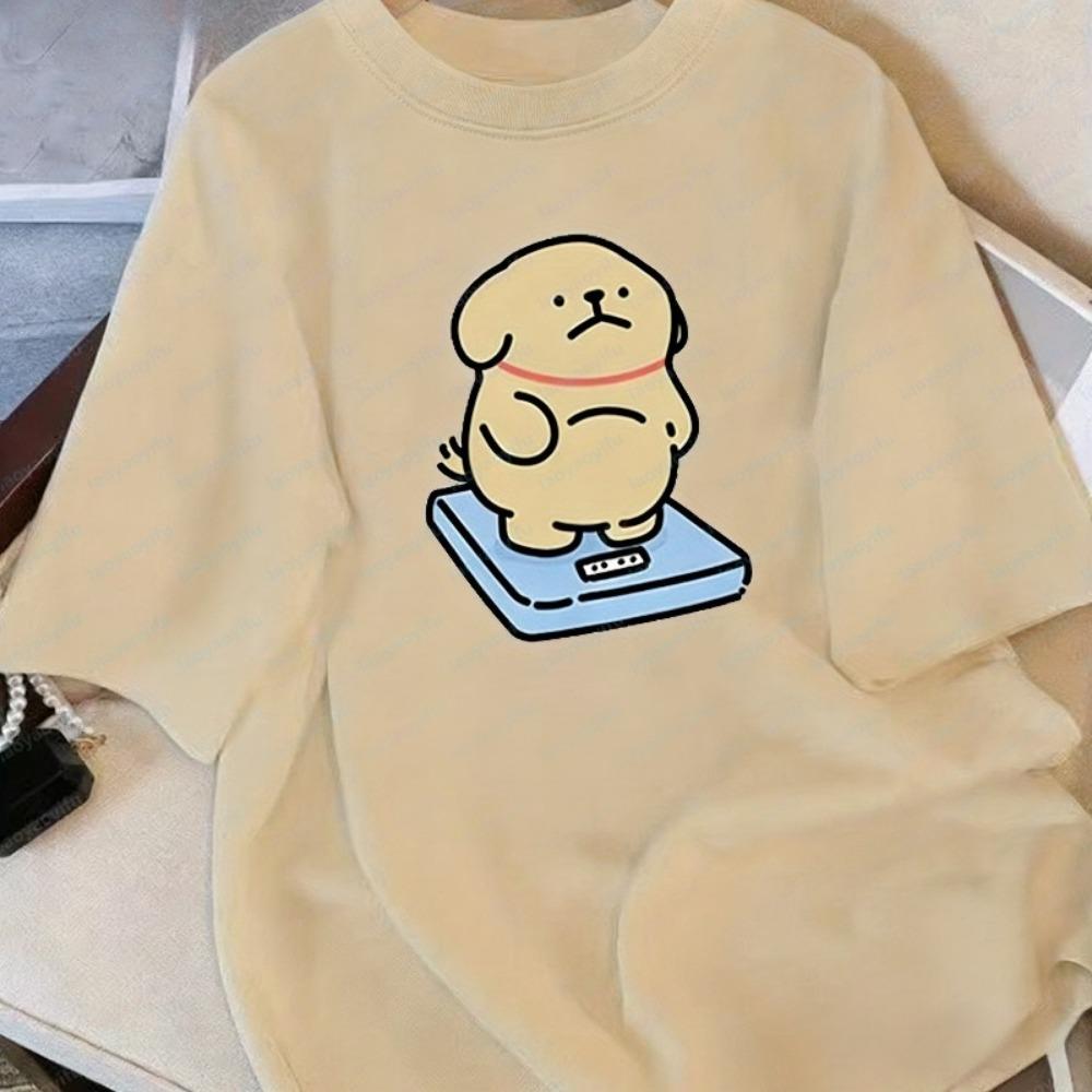 Casual Short-Sleeved Cotton T-Shirt  Round-Neck Cute Cartoon Puppy Graphic Tee Breathable Versatile Casual Wear Women Clothing