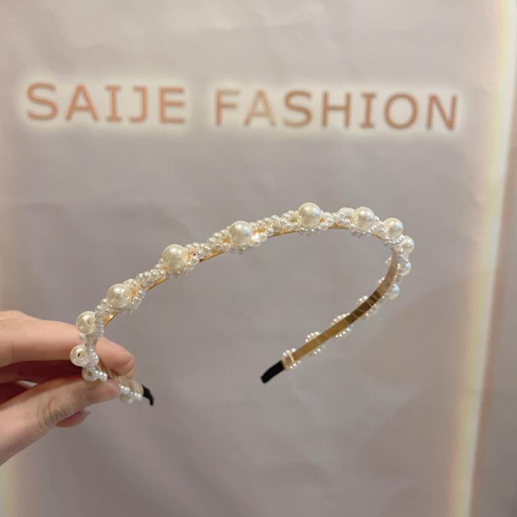 Fancy Fashion Women s Pure White Flowers Pearl Hairband Plastic High Quality Pearl Headband for Sales