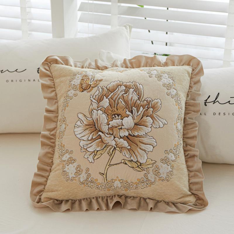 Ruffle Bed Cushion, Flower Ruffle Light Luxury Pillow, Cute