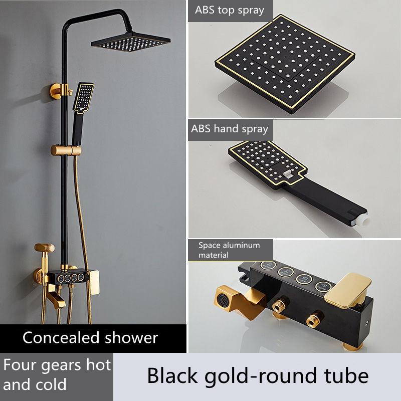 Bathroom Shower Set 4 In 1 Thermostatic Shower Holder Set with Hot and Cold Shower Head High Pressure Stainless Steel Black Gold