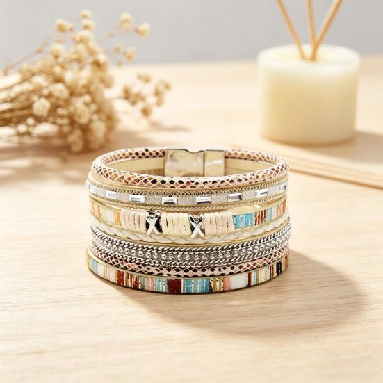 Geflochtenes Armband Mehrschichtig Bohemian Kunstlederseil mit quadratischen Steinen Perlen Boho Handgelenkzubehör