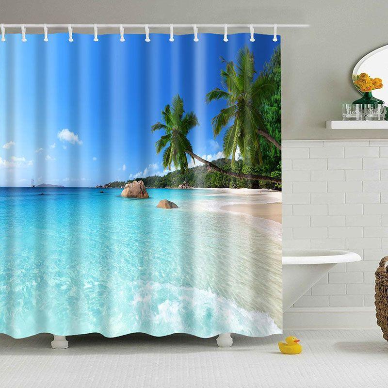 Strand-Duschvorhang Mit Seesternen & Muscheln – Wasserdicht, 180x180 Cm, Inkl. Haken