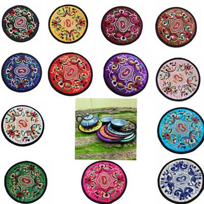 Tableware Mat Cloth Chinese Embroidery Insulation Pad Round Ethnic Table Mats Anti-Stain Insulation Coaster Dishes