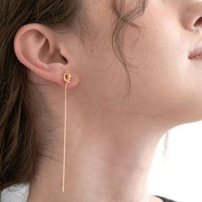 Halden Long Drop Cross Ring Line Earrings (E059_gold)
