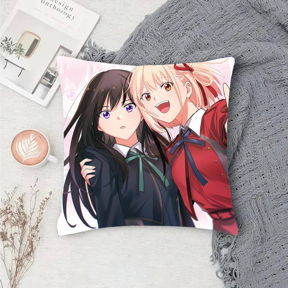 Lycoris Recoil Animation Pillow Case Fashion Square Pillowcase Bedroom Sofa Room Ins Decoration Leisure
