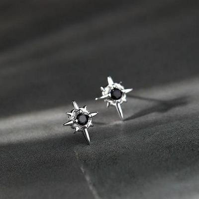 North Star Stud Earrings Single Black Zircon Women Earrings