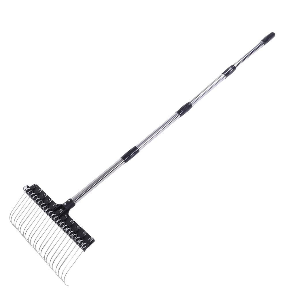 Laubrechen 22 Zinken 16,3 Zoll Breit Stahl Draht Gartenrechen mit 5,2FT Griff für Rasen Garten Mulch Rasenfilz