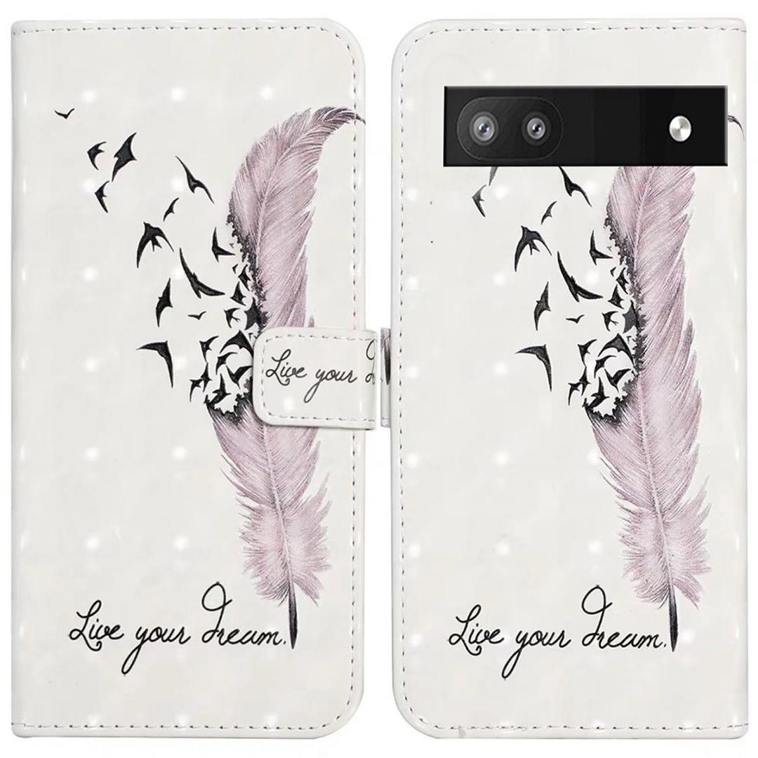 

For Google Pixel 8a Mobile Phone Case 3D Pattern Printing Leather Cover Feather