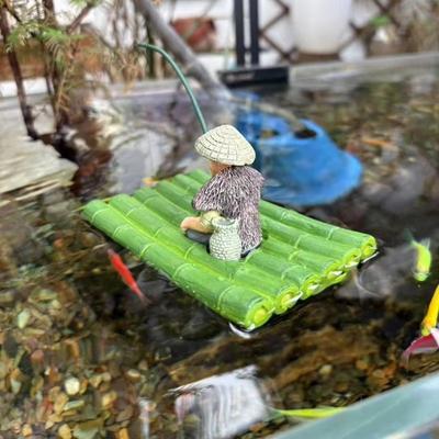 Realistic Fisherman Figurine Miniature Auto-Floating Fish Tank Decorations Resin Handmade Fishing Ornament Betta Tank