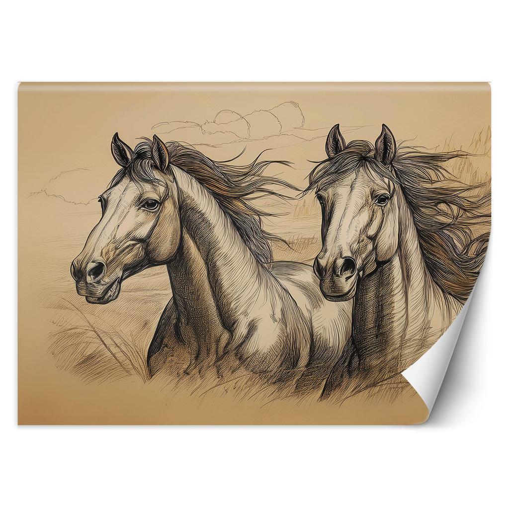 Wallpaper Horses Vintage Beige