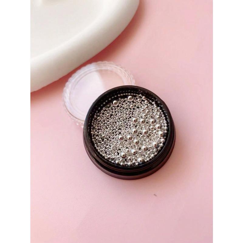 1 Box 3D Round Design Nails Art Decoration Ball, Steel Ball Diy Nails Supplies, Nails Charm, Small Steel Ball, Gold, Silver Color Nails Salon