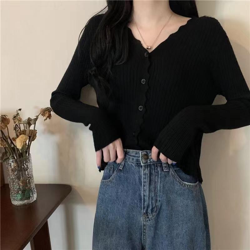 Spring pure desire top thin new design short women's knitted cardigan collar long-sleeved sweater jacket
