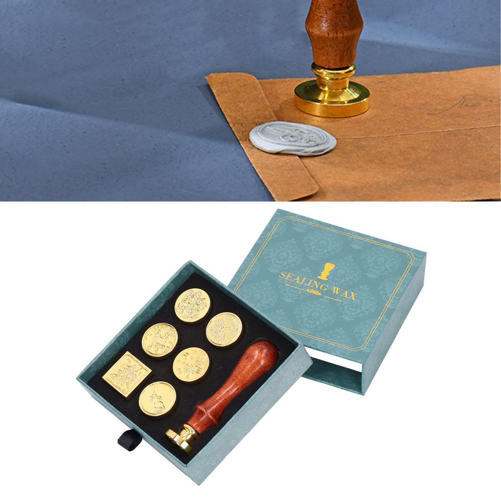 European Retro Wax Stamp Kit with Detachable 7 Vintage Stamp Heads Clear Engraving Wax Stamp   Kit for Envelope
