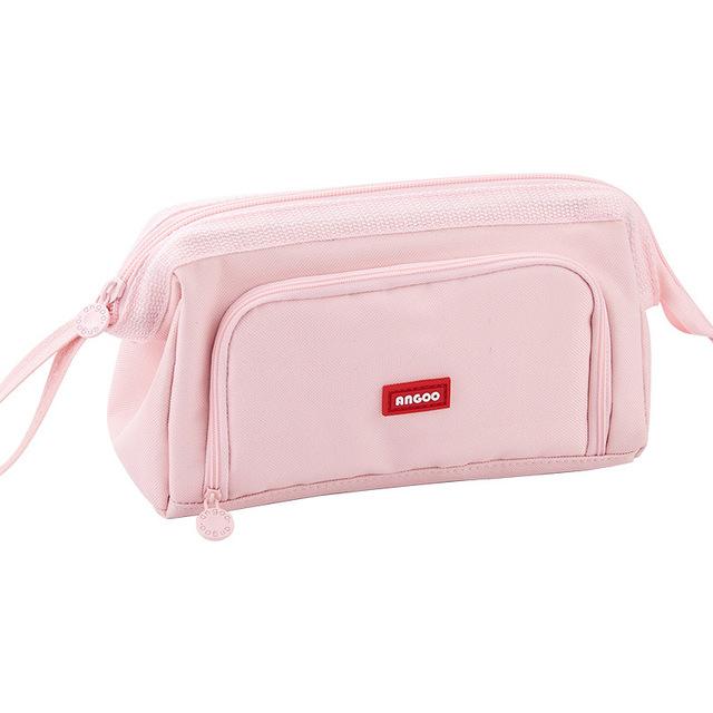 Large Capacity Canvas Pencil Case Double Side Macaron Color Canvas Pen Bag Storage Pouch Stationery for Junior High School Students
