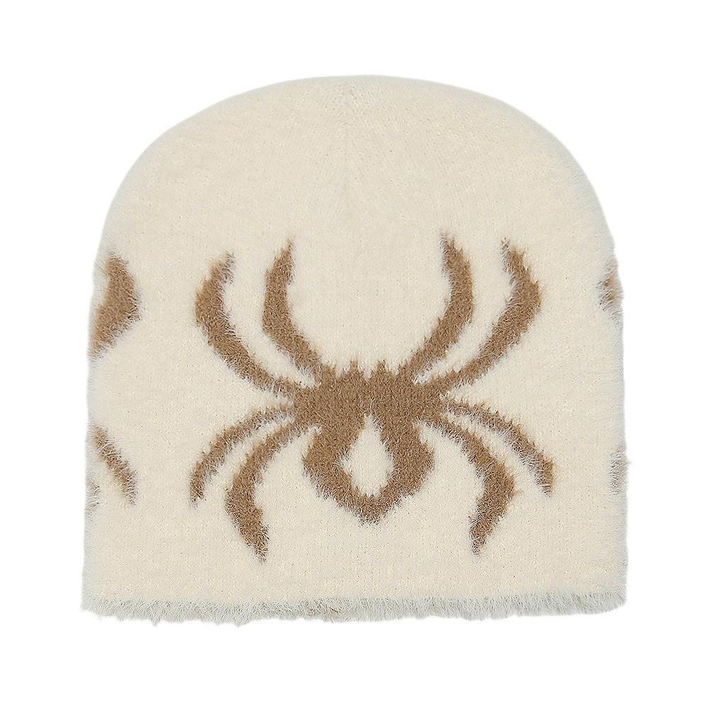 Autumn and Winter New Pullover Hat Personality Halloween Holiday Spider Jacquard Imitation Mink Knitted Hat Men