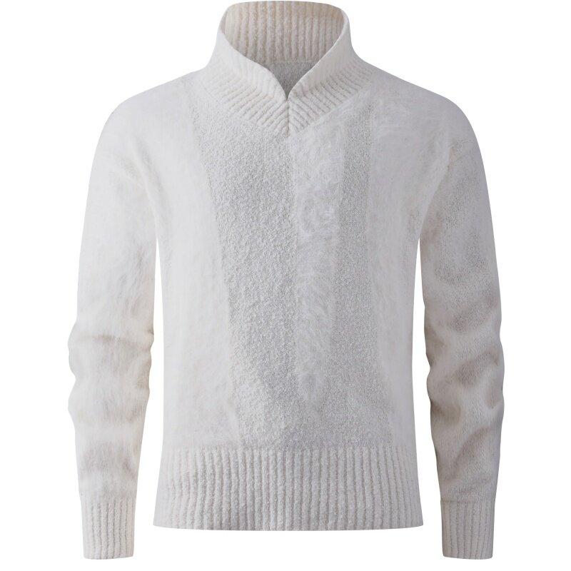 

2025 Men Half Turtleneck Sweatwear Mens Solid Color Warm Slim Thick Sweaters Winter Pullover Men Streetwear Knitted Loose Tops 3XL белый