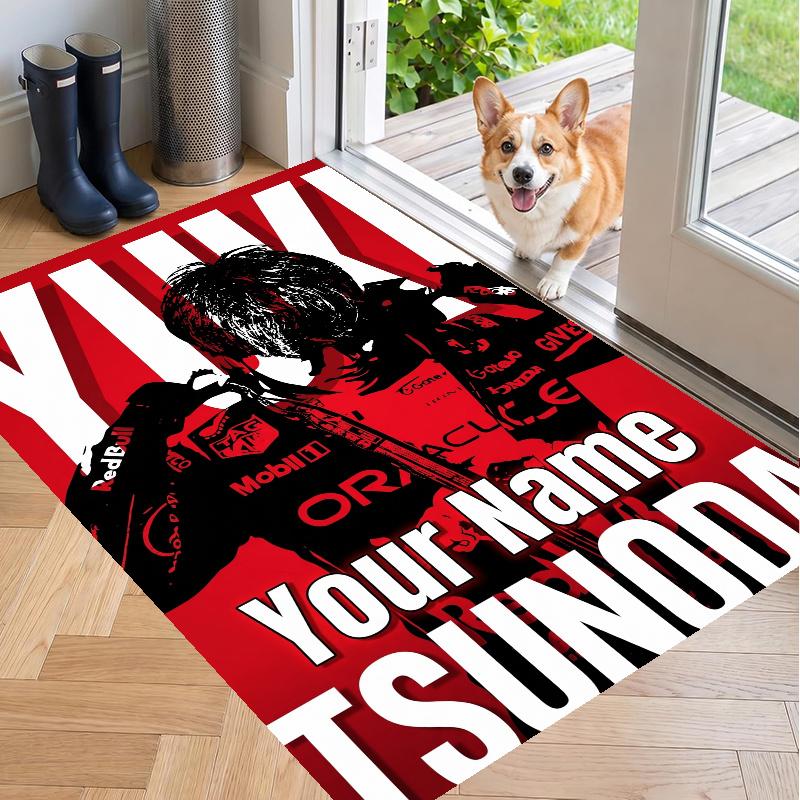 Custom Name Yuki Tsunoda Crystal Velvet Floor Rug Personalized Text Soft Carpet Home Decor