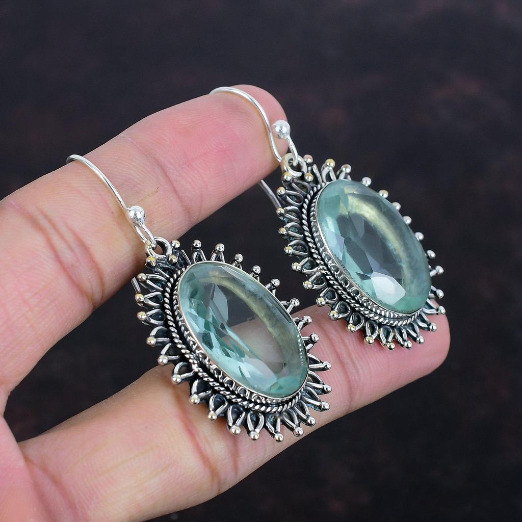 Facettierter Apatit Ohrring Echter Edelstein Ohrring 925 Sterling Silber Ohrring Echter Apatit Schmuck Nagelneue Handgefertigte Ohrringe Hochzeitsgeschenke