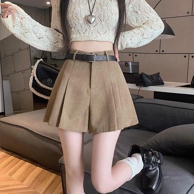 Women's High-Waist Corduroy Pleated A-Line Shorts - 2023 Autumn/Winter Fashion, Wide-Leg Style