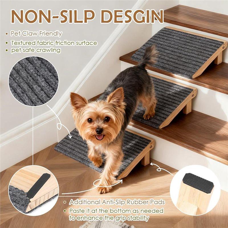 T02C!Foldable Dog Ramp For Stairs - Lightweight-Safe Wooden Pet Steps With Low-Angled Design & Anti-Slip Carpet-Surface
