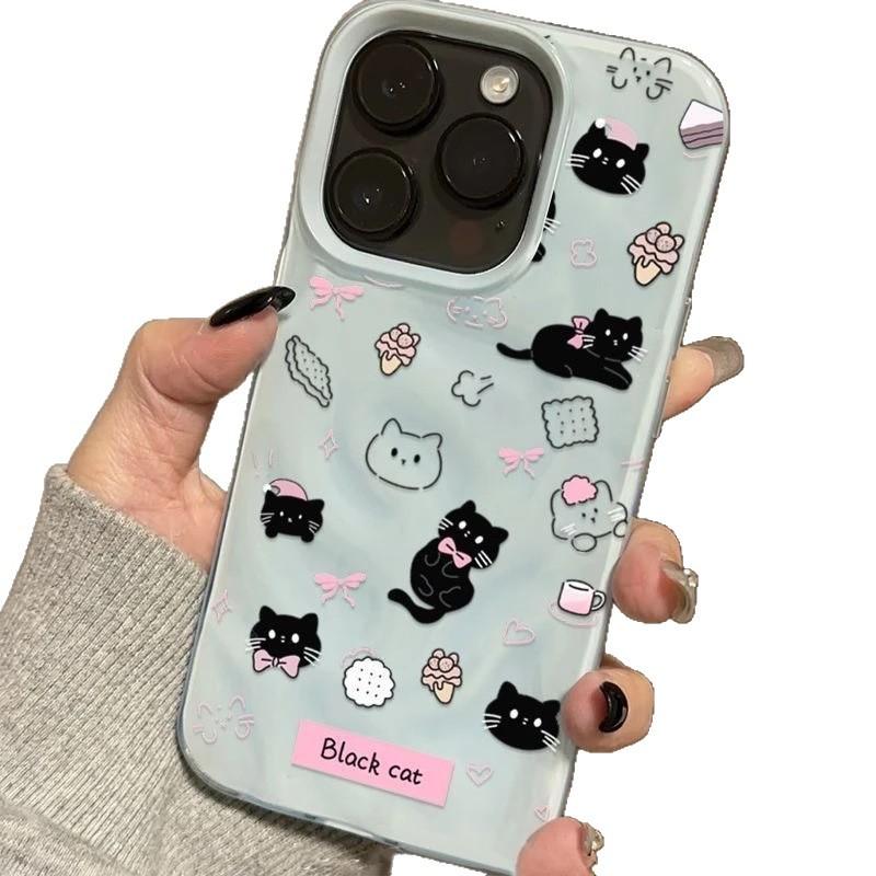 Cute Black Cat Applies To Apple iPhone17 Pro Mobile Phone Case 15/16 Meteorite 13 Folds 12 Three-dimensional Patterns 14 Women