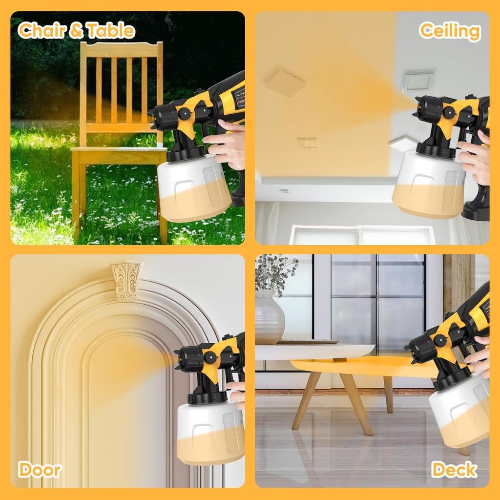 Paint Sprayer 1000W High Power Electric Spray Paint Gun with Adjustable Spray Width Knob,1400ML Container,4 Nozzles & 3 Patterns,Easy To Clean for