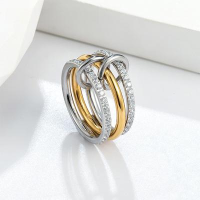 Nový stohovaný kubický zirkonový prsten dámský, titanová ocel tlustý vysoký lesk zlatý dvojitý prsten