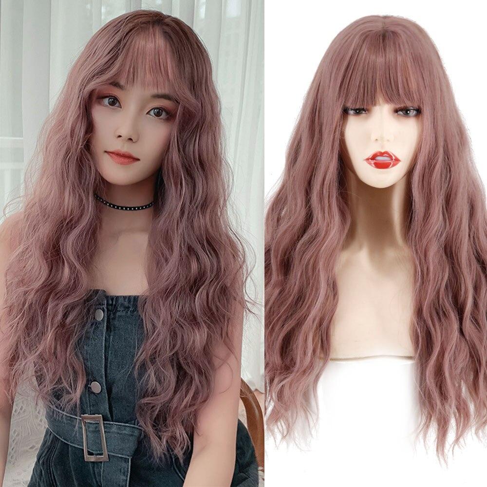 MERISIHAIR Dlouhá paruka s ofinou Vodní vlnitá oranžová paruka Paruka ze syntetického vlákna Dámská dlouhá paruka Cosplay/Denní/Paruka na párty