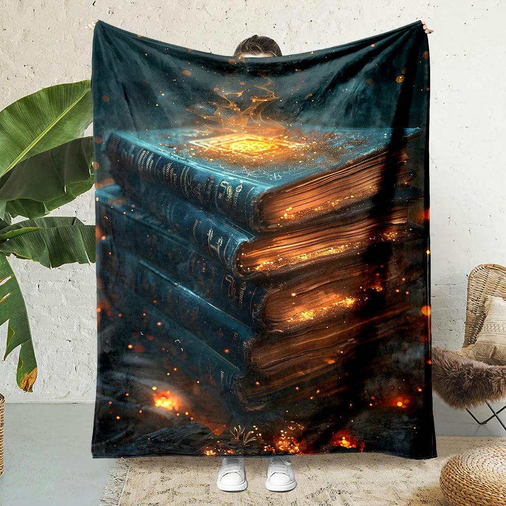 Magic Books Fantasy Art Blanket Glowing Ancient Texts With Golden Sparks And Dark Background Soft Fleece Throw For Room
