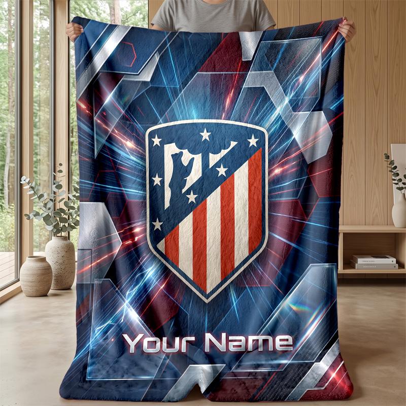 Custom Text Flannel Throw Blanket, Lightweight Cozy Bed Sofa BlanketAtletico Madrid