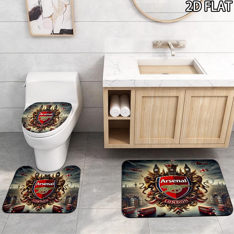 Arsenal F 3Pcs Flannel Toilet Mat Set Bathroom Rug Bath Carpet Non Slip Home Decor Toilet 3 Pcs Bathroom Textile Set