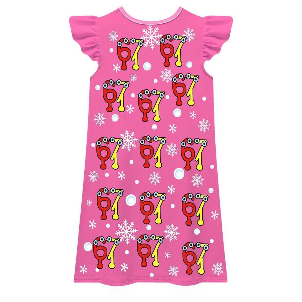 82884 Kids Girls Steal a Brainrot 67 Print Short Sleeves Dress