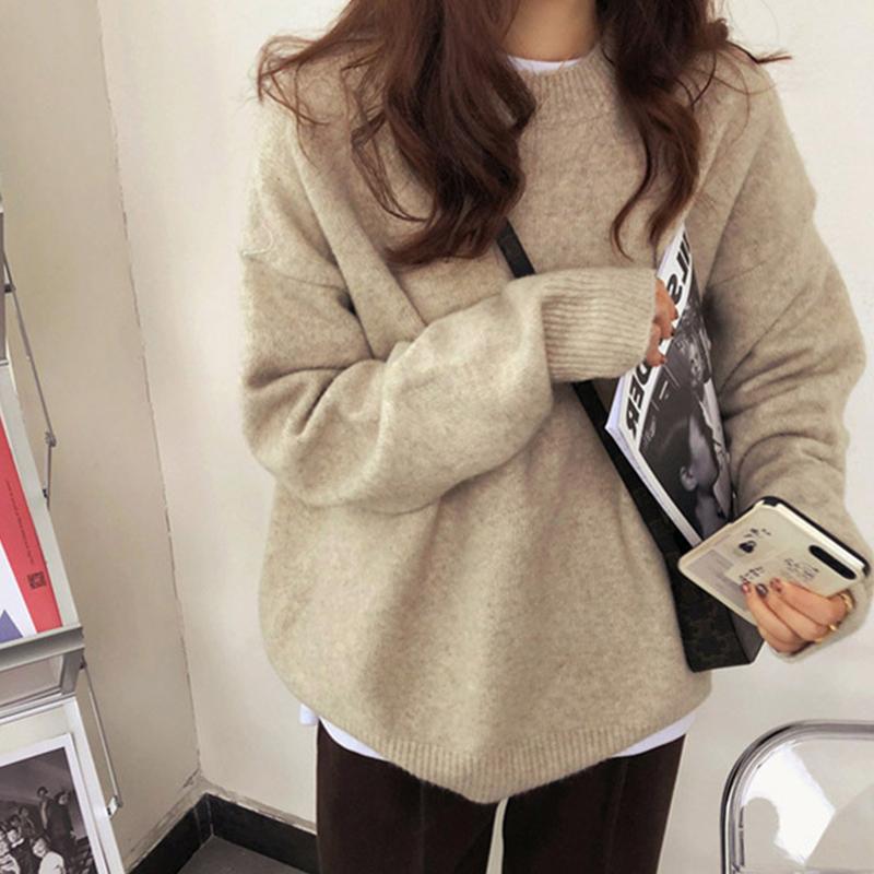 Women Autumn Winter High Neck Long Sleeve Solid Color Sweater for Ladies Loose Fashion Knitted Tops