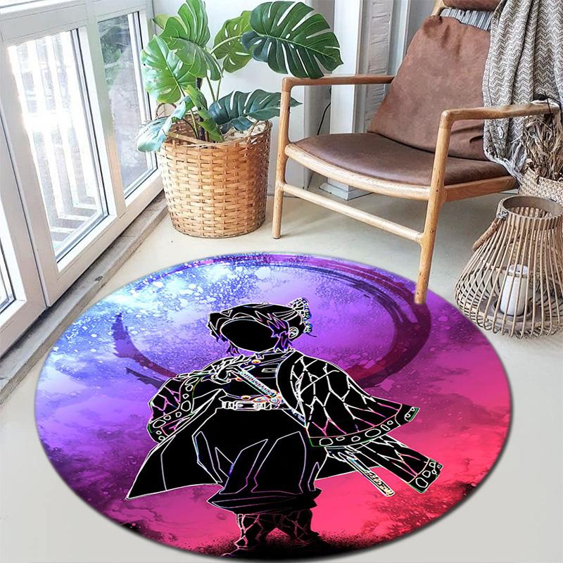 Classic Japanese-style Cartoon Demon Slayer Round Rug, Home Soft Decorative Anti-slip Yoga Mat and Chair Mat, Outdoor Floor Mat Carpet K17