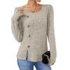 Autumn Winter Solid Color Round Neck Button Long Sleeved Loose T-shirt Top for Women Shirt