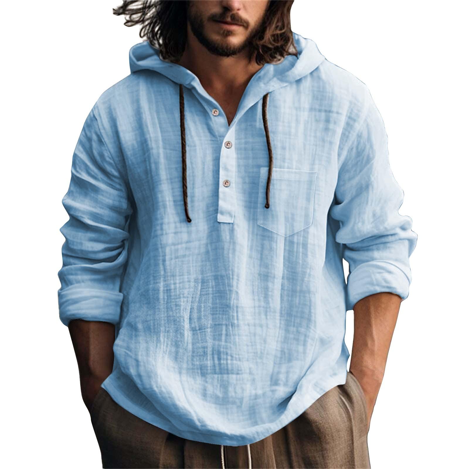 

Мужская летняя однотонная хлопковая льняная куртка с длинным рукавом и капюшоном на пуговицах L