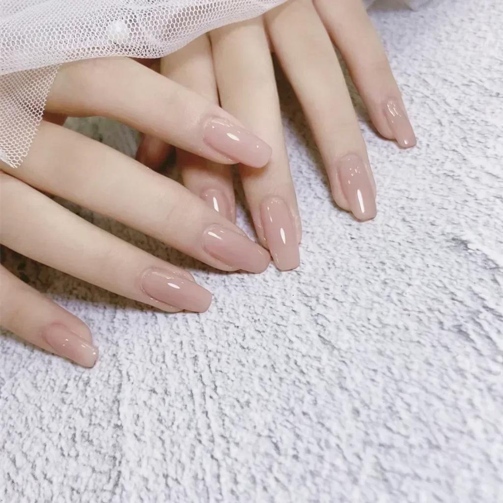 24pcs Long Coffin Press On Nails Nude Pink White Jelly Tips With Glue Rose Art Full Cover False Nails