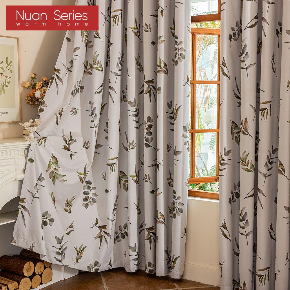 1 Stück Nuan Serie 100% Verdunkelungsvorhänge Amerikanischer Landhausstil Mit Pflanzen bedruckte Vorhänge für Schlafzimmer Wohnzimmer Balkonfenster für Heimdekoration