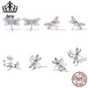 Avle S925 Sterling Silver Dragonfly Earrings with Pink Zircon and Exquisite Hollow Design, SCE1414