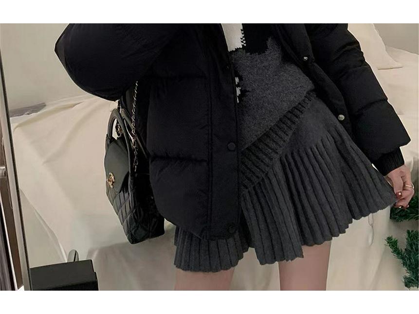 Korean Style Deep Gray A-Line Knit Skirt: Slimming Tummy Support, Petite Pleated Design for Autumn and Winter.