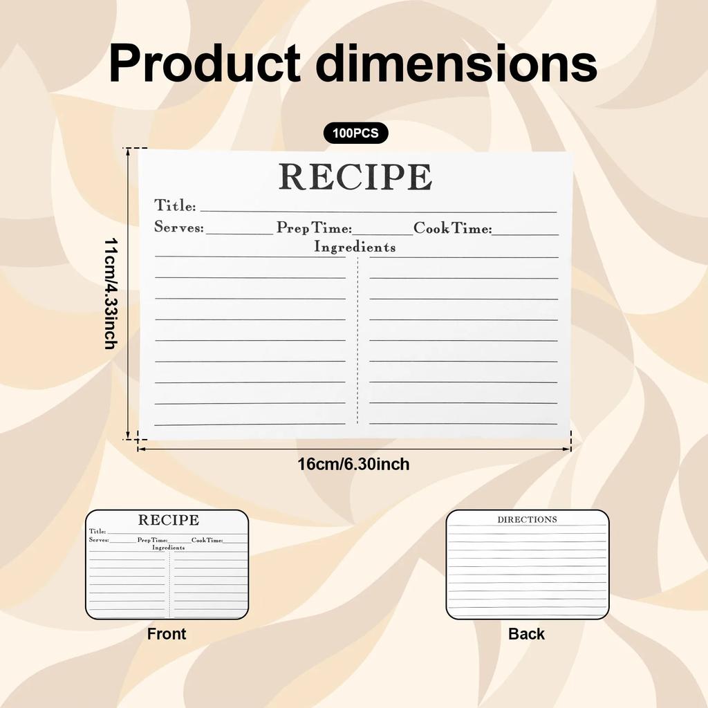 100 Sheets Recipe Cards Set Thickened 16x11cm Double Sided Blank Recipe Cards Dining Room Wedding Party Table Decor Recipe Cards