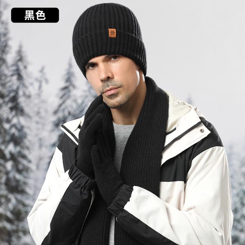 Winter Alpaca Wool Knit Hat Scarf Gloves Set Men Thick Warm Double-Layer Riding Outdoor Cold Weather Accessory