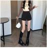 2025 Women's A-Line High Waist Black Casual Shorts - Slimming, Fashionable, Plus Size, Wide Leg