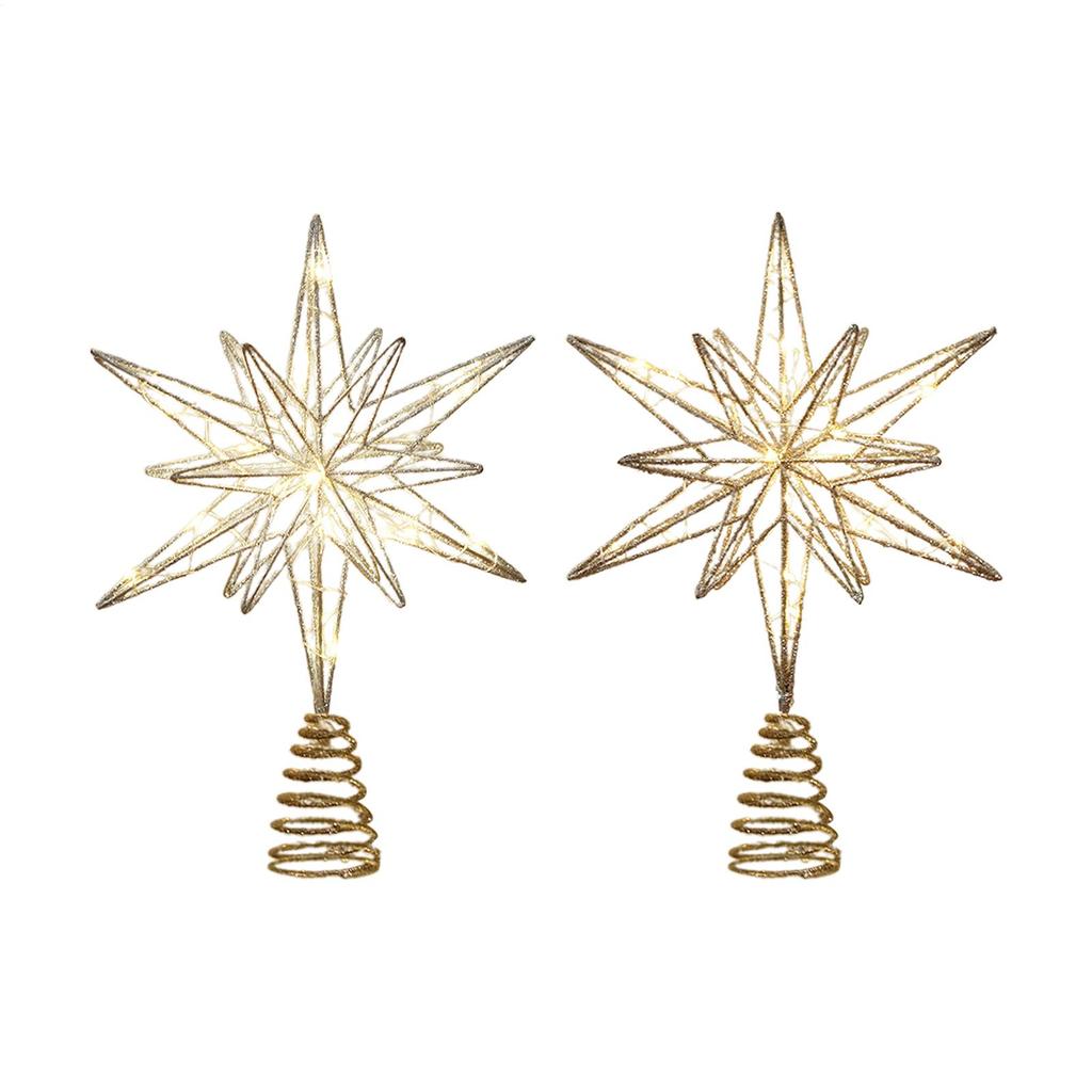 Christmas Tree Star Topper Iron Sparkling Star Treetop Decor Christma LED Pre-Lit Glitter Star Treetop Ornament For New Year
