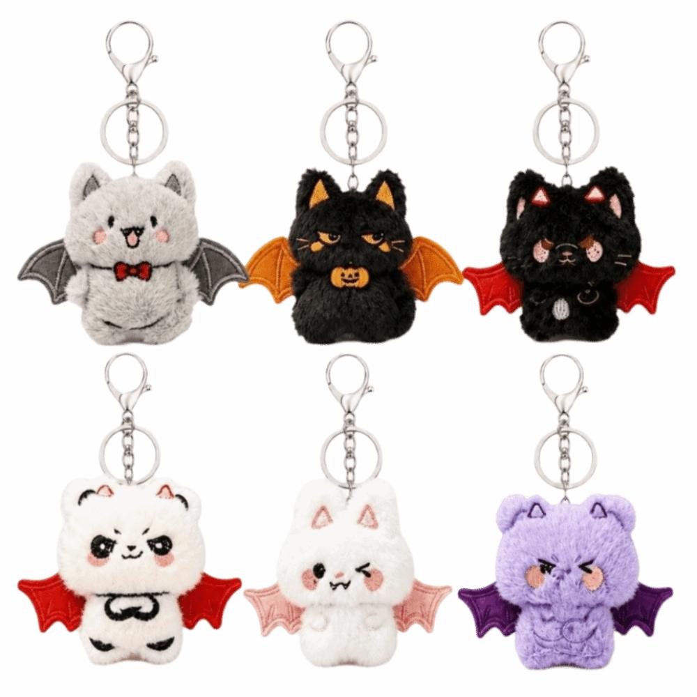 6pcs Cartoon Plush Bat Key Chain Kawaii Bag Charms Stuffed Animal Doll Car Keys Decoration