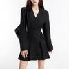 2026 Spring Korean Style Black Suit Dress: Waist-Cinching Pleated Short Skirt for Women